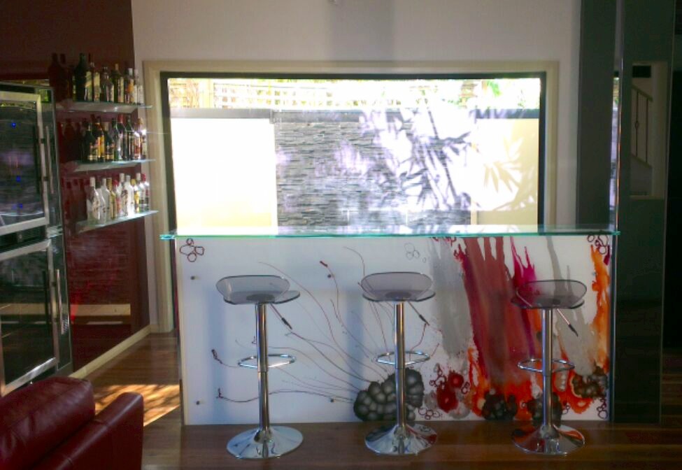 Hand Painted Glass Bar Gold Coast and Brisbane Glass Suppliers Voodoo Glass