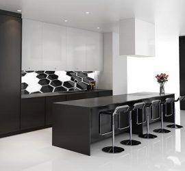 Black and white digtially printed glass splashback